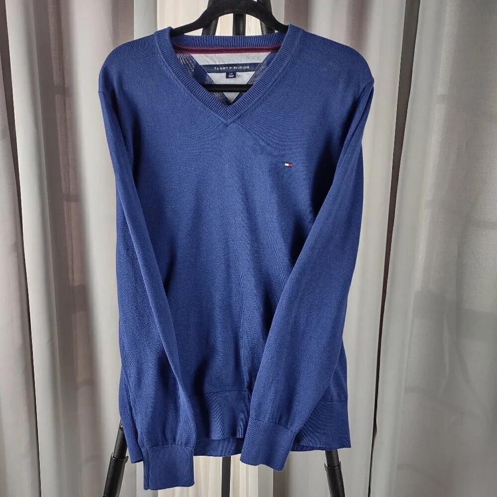Tommy Hilfiger Men's Blue, 100% Cotton Pullover Crewneck Sweater. Size Large - Picture 3 of 13